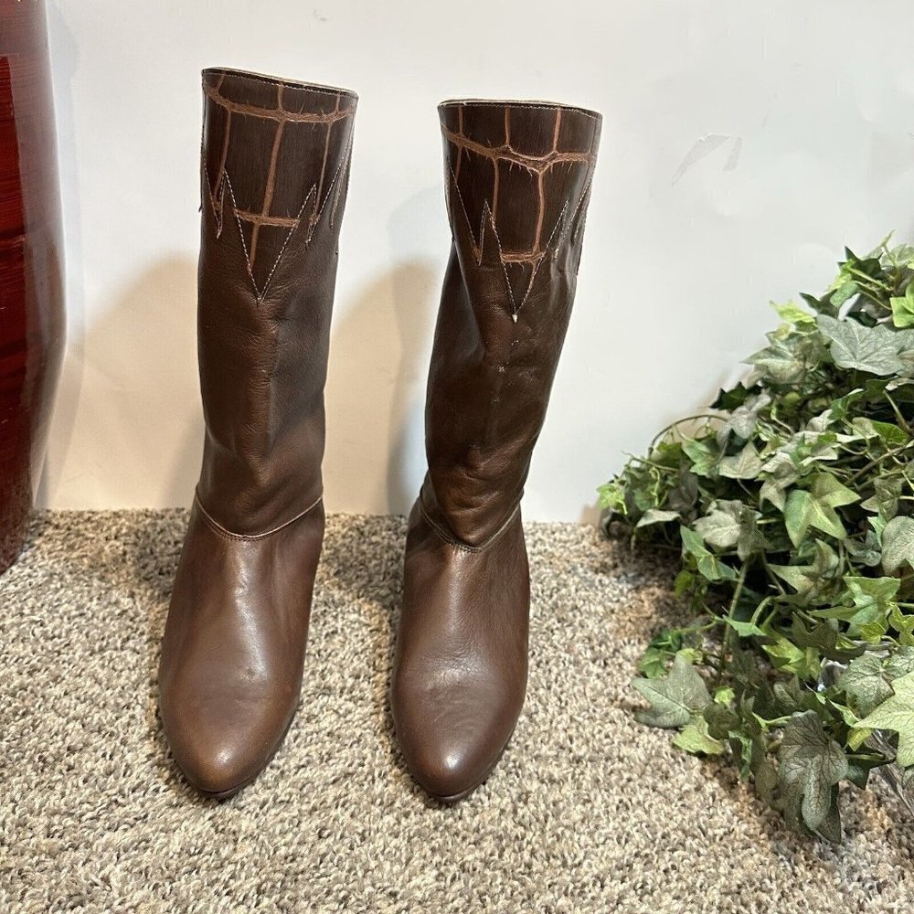 Capezio Vintage Knee High Cowboy Western Boots Size 5 Made In USA Brown Leather - Picture 11 of 11
